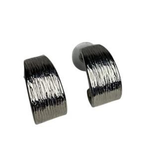 Silver Tone J Hoop Earring Ridge Reflection Classic Look